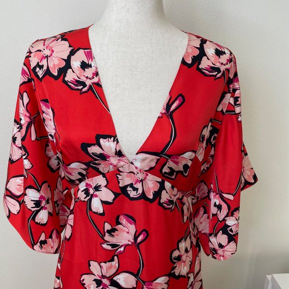 Lewit Silk Floral Deep V Midi Dress - Picture 10 of 14